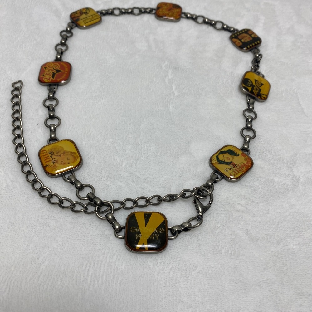 Unique Statement Movie Theme Belt Silver Tone Chain Orange Brown Enamel Pendant